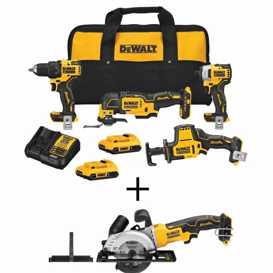 Power Tool Combo Kits * | Power Tool Combo Kits Dewalt Atomic 20-Volt Max Cordless Brushless Combo Kit (4-Tool), 4-1/2 In. Circular Saw, (2) 2.0 Ah Batteries, Charger & Bag