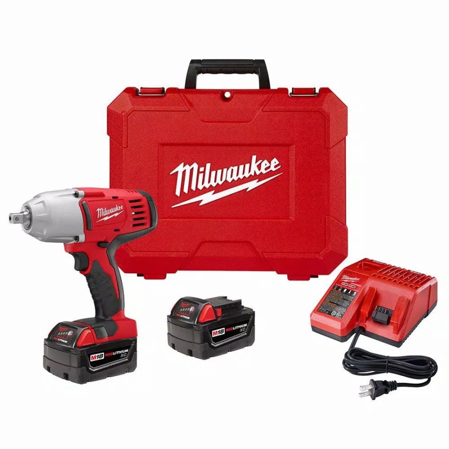 Impact Wrenches * | Impact Wrenches Milwaukee M18 18-Volt Lithium-Ion Cordless 1/2 In. Impact Wrench With Pin Detent Kit With (2) 3.0Ah Batteries, Charger & Hard Case