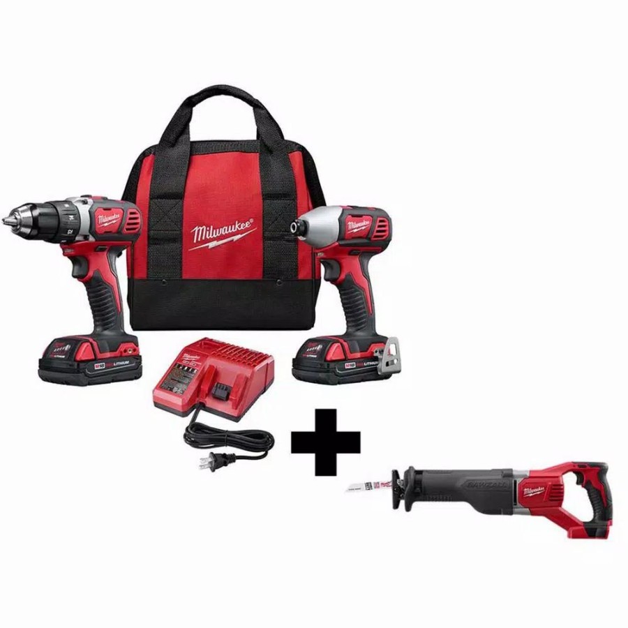 Power Tool Combo Kits * | Power Tool Combo Kits Milwaukee M18 18-Volt Lithium-Ion Cordless Drill Driver/Impact Driver Combo Kit (2-Tool) With 2 Batteries And Reciprocating Saw