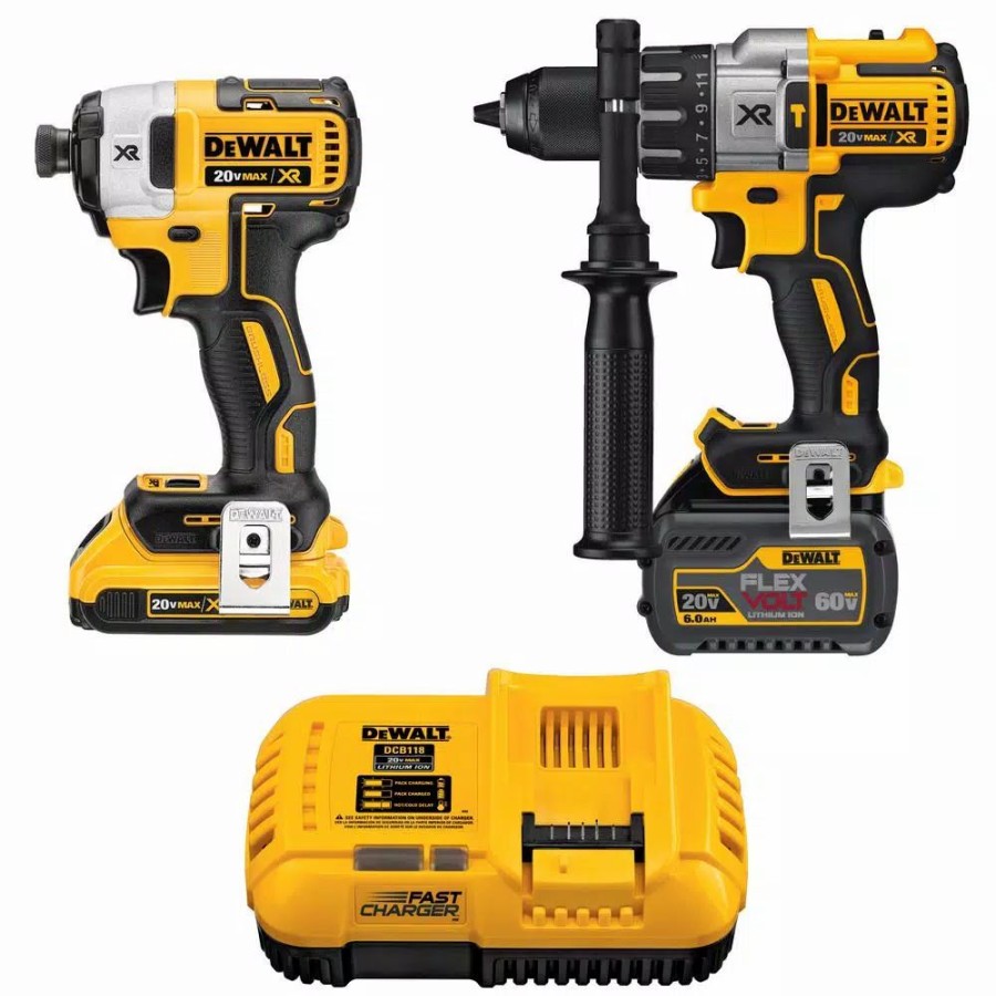 Power Tool Combo Kits * | Power Tool Combo Kits Dewalt 20-Volt Max Cordless Brushless Combo Kit (2-Tool) With (1) Flexvolt 6.0Ah Battery, (1) 20-Volt 2.0 Battery & Charger