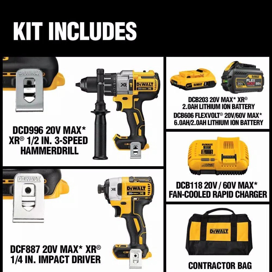 Power Tool Combo Kits * | Power Tool Combo Kits Dewalt 20-Volt Max Cordless Brushless Combo Kit (2-Tool) With (1) Flexvolt 6.0Ah Battery, (1) 20-Volt 2.0 Battery & Charger