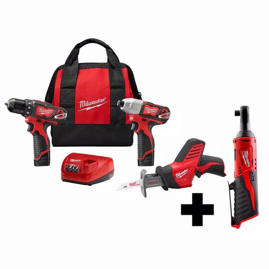 Power Tool Combo Kits * | Power Tool Combo Kits Milwaukee M12 12-Volt Lithium-Ion Cordless Combo Kit (3-Tool) With M12 3/8 In. Ratchet