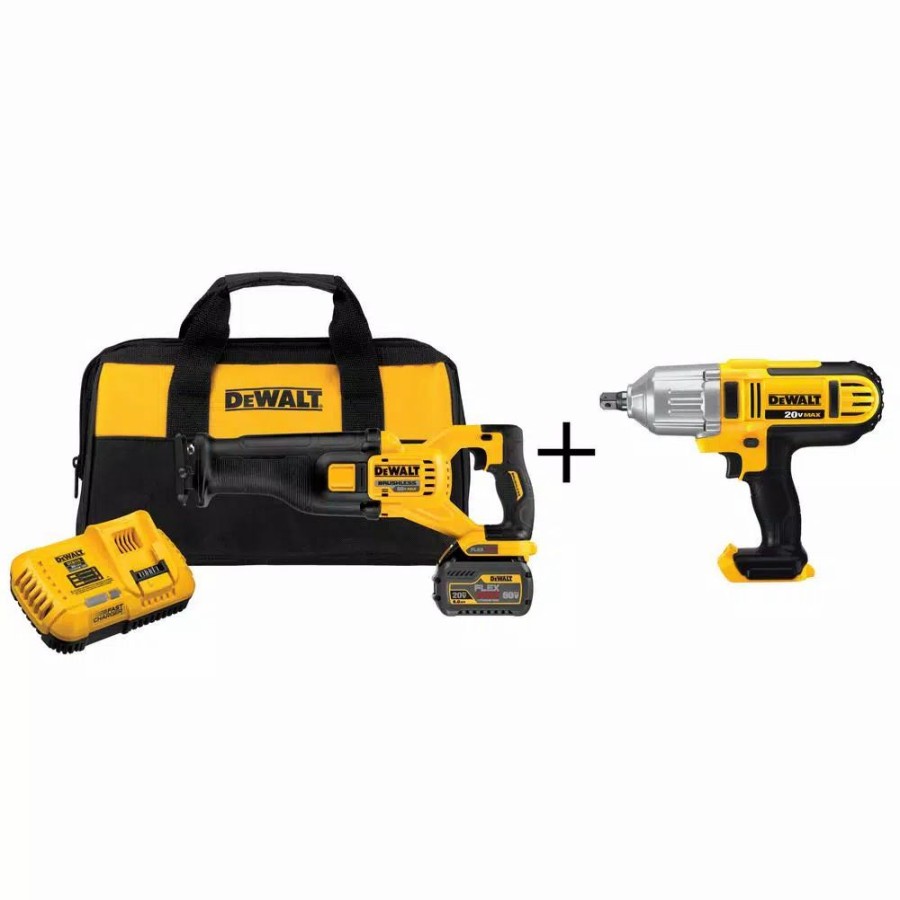 Power Tool Combo Kits * | Power Tool Combo Kits Dewalt Flexvolt 60-Volt Max Cordless Brushless 4-1/2 In. Angle Grinder, (1) Flexvolt 6.0Ah Battery & 1/2 In. Impact Wrench