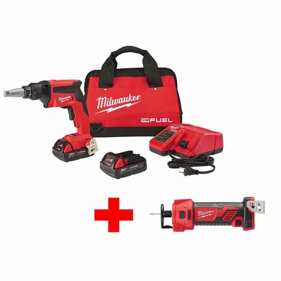 Power Tool Combo Kits * | Power Tool Combo Kits Milwaukee M18 Fuel 18-Volt Lithium-Ion Brushless Cordless Drywall Screw Gun Compact Kit With M18 Cutout Tool