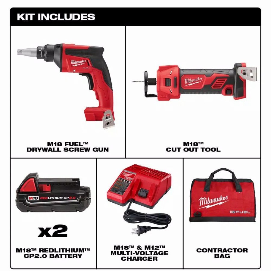 Power Tool Combo Kits * | Power Tool Combo Kits Milwaukee M18 Fuel 18-Volt Lithium-Ion Brushless Cordless Drywall Screw Gun Compact Kit With M18 Cutout Tool