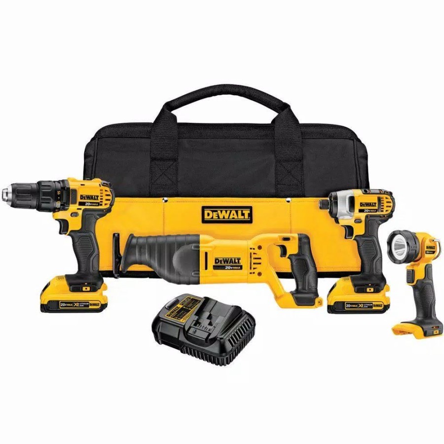 Power Tool Combo Kits * | Power Tool Combo Kits Dewalt 20-Volt Max Cordless Combo Kit (4-Tool) With (2) 20-Volt 2.0Ah Batteries & Charger