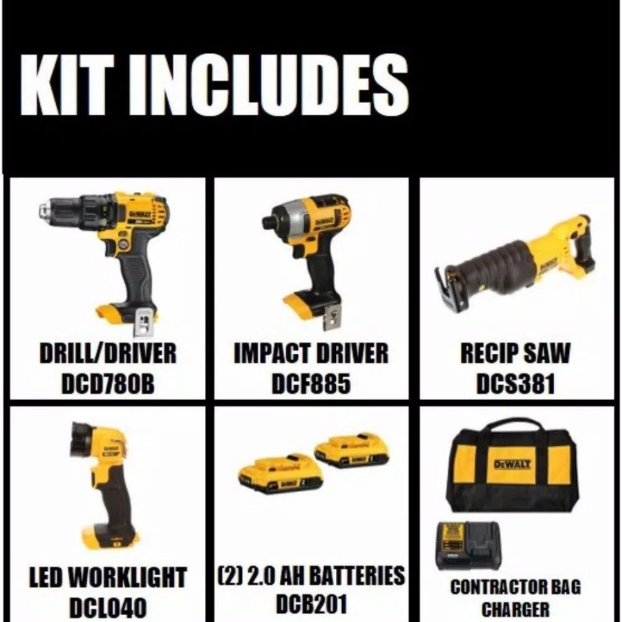 Power Tool Combo Kits * | Power Tool Combo Kits Dewalt 20-Volt Max Cordless Combo Kit (4-Tool) With (2) 20-Volt 2.0Ah Batteries & Charger