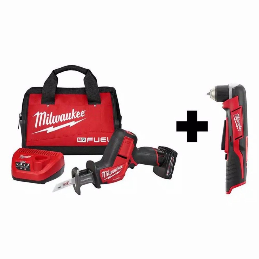 Power Tool Combo Kits * | Power Tool Combo Kits Milwaukee M12 Fuel 12-Volt Lithium-Ion Brushless Cordless Hackzall Reciprocating Saw Kit With Free M12 Right Angle Drill