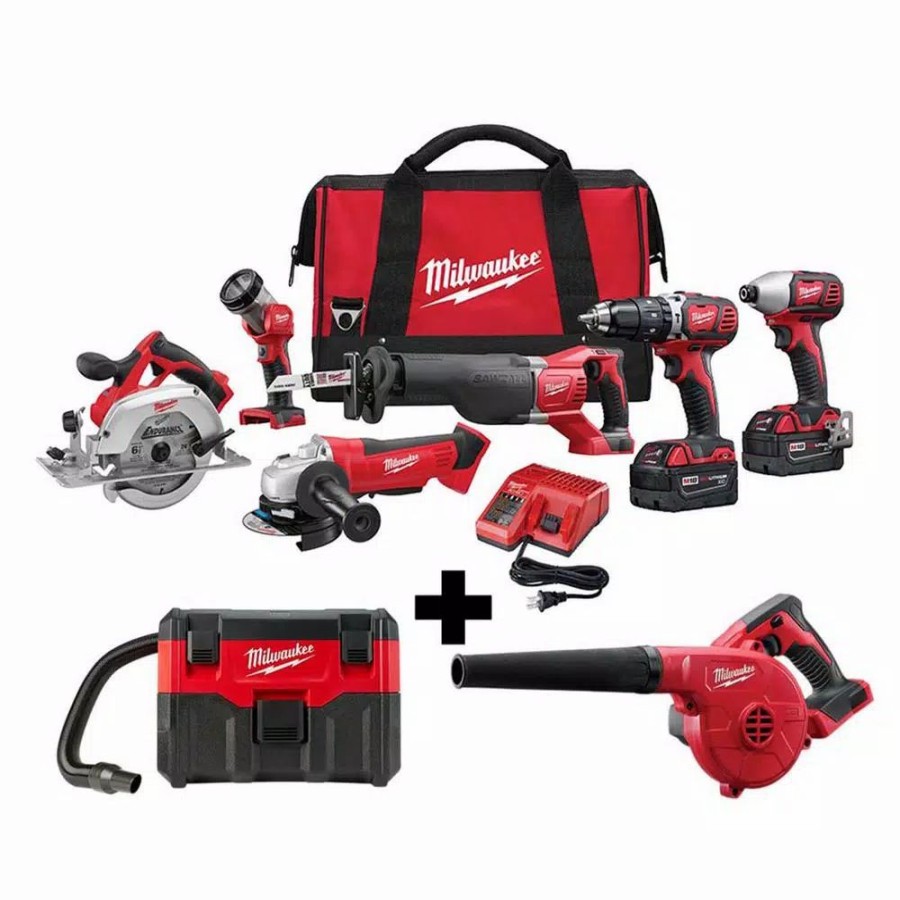 Power Tool Combo Kits * | Power Tool Combo Kits Milwaukee M18 18-Volt Lithium-Ion Cordless Combo Tool Kit (6-Tool) With M18 Wet/Dry Vacuum And Blower