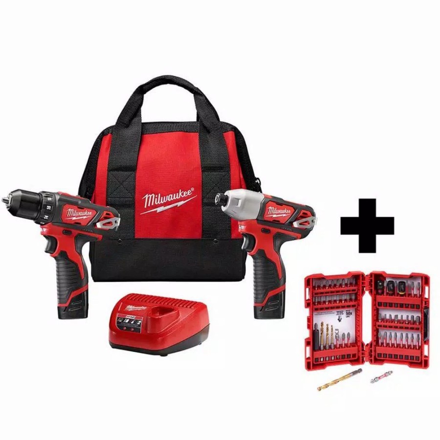 Power Tool Combo Kits * | Power Tool Combo Kits Milwaukee M12 12-Volt Lithium-Ion Cordless Drill Driver/Impact Driver Combo Kit (2-Tool) With Two 1.5 Ah Batteries And Bit Set