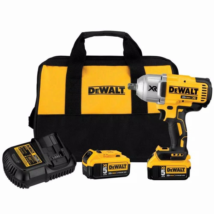 Impact Wrenches * | Impact Wrenches Dewalt 20-Volt Max Xr Cordless Brushless 1/2 In. High Torque Impact Wrench With Detent Pin Anvil, (2) 20-Volt 5.0Ah Batteries