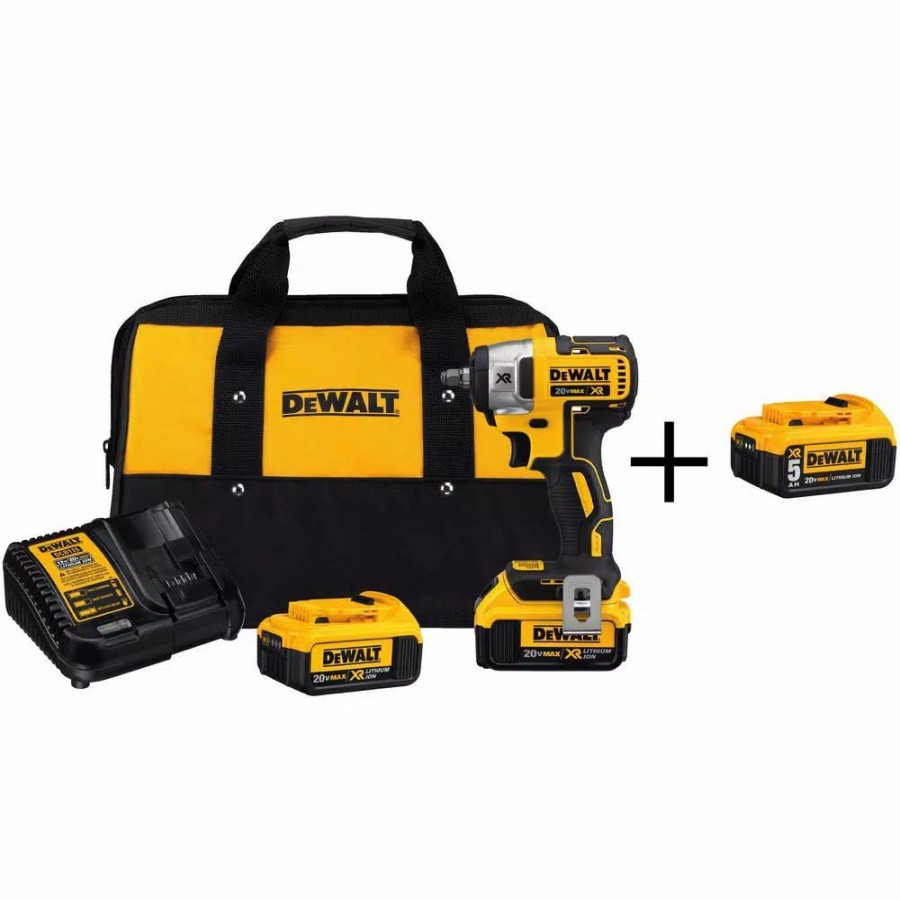 Impact Wrenches * | Impact Wrenches Dewalt 20-Volt Max Xr Cordless Brushless 3/8 In. Compact Impact Wrench, (2) 20-Volt 4.0Ah Batteries & (1) 20-Volt 5.0Ah Battery