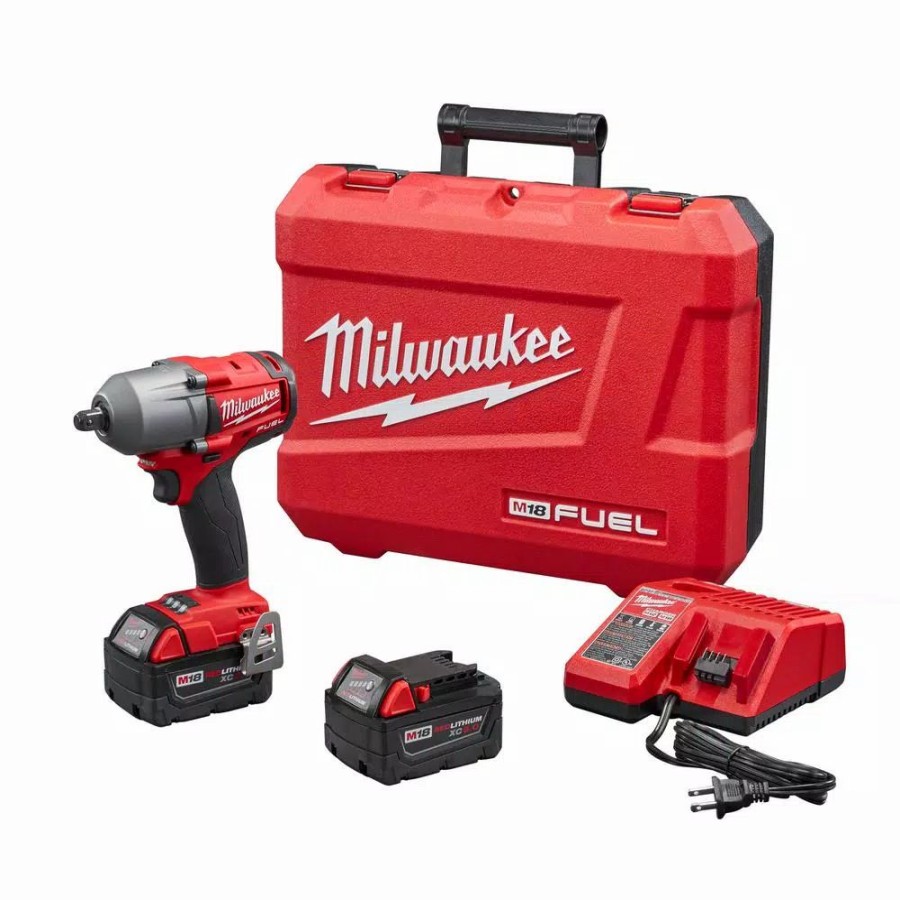 Impact Wrenches * | Impact Wrenches Milwaukee M18 Fuel 18-Volt Lithium-Ion Brushless Cordless Mid Torque 1/2 In. Impact Wrench W/ Pin Detent Kit W/(2) 5.0Ah Batteries