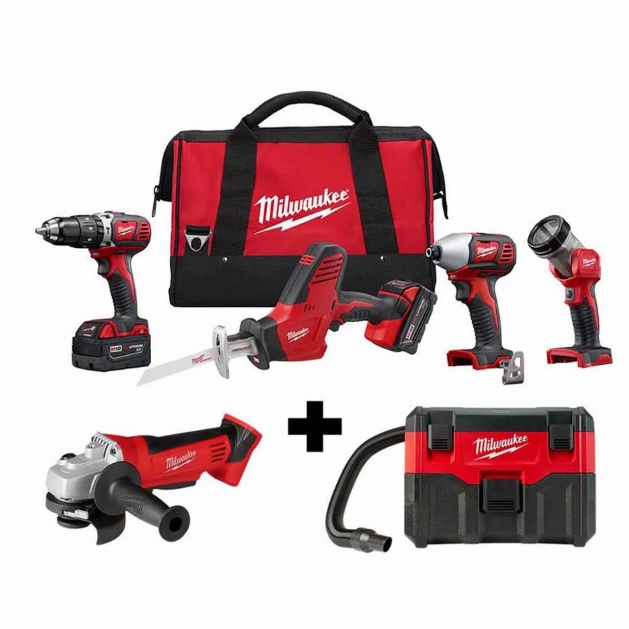 Power Tool Combo Kits * | Power Tool Combo Kits Milwaukee M18 18-Volt Lithium-Ion Cordless Combo Tool Kit (4-Tool) With M18 4-1/2 In. Cut-Off/Grinder And Wet/Dry Vacuum