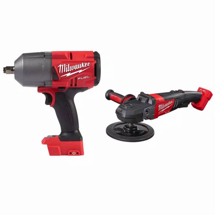 Impact Wrenches * | Impact Wrenches Milwaukee M18 Fuel 18-Volt Lithium-Ion Brushless Cordless 1/2 In. Impact Wrench With Friction Ring & 7 In. Variable Speed Polisher