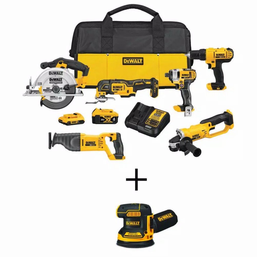 Power Tool Combo Kits * | Power Tool Combo Kits Dewalt 20-Volt Max Cordless Combo Kit (6-Tool) With (1) 20-Volt 4.0Ah Battery, (1) 20-Volt 2.0Ah Battery & 5In. Sander