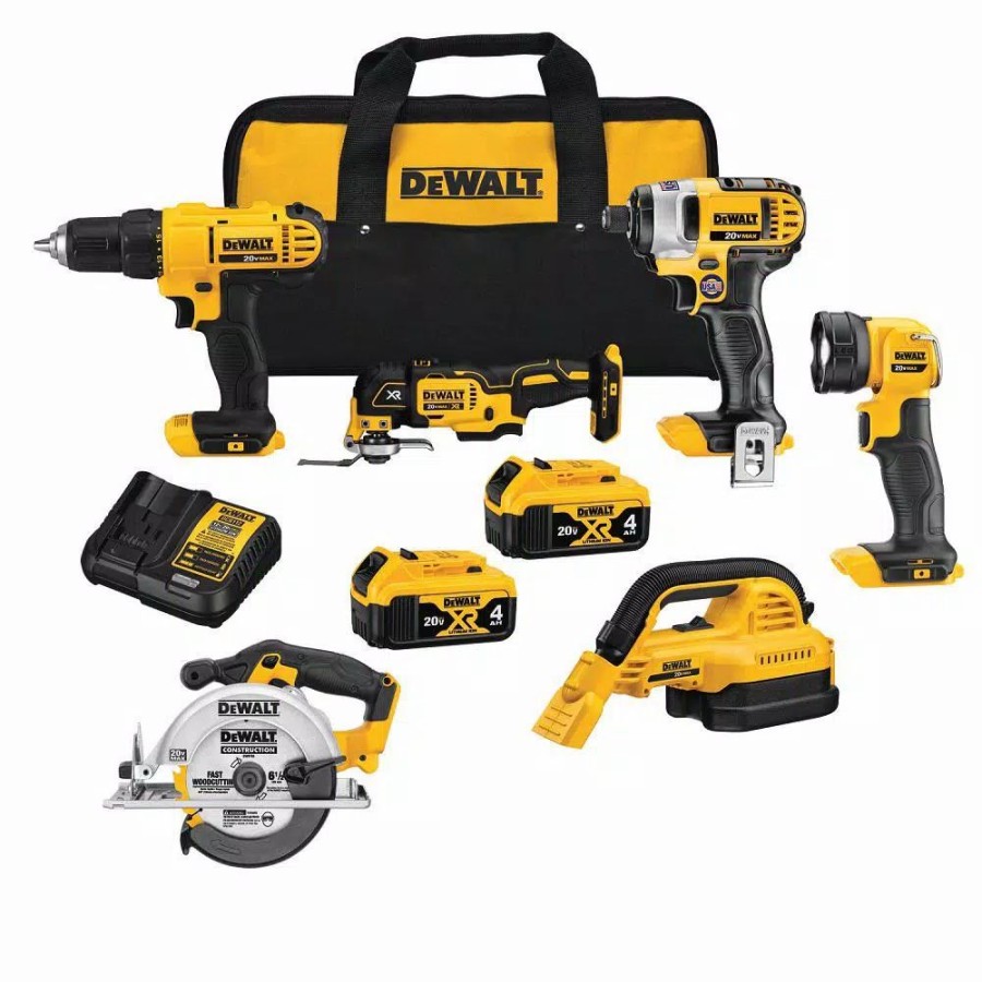 Power Tool Combo Kits * | Power Tool Combo Kits Dewalt 20-Volt Max Cordless Combo Kit (6-Tool) With (2) 20-Volt 4.0Ah Batteries & Charger