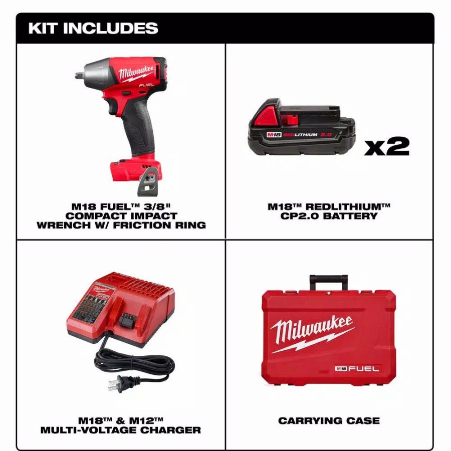 Impact Wrenches * | Impact Wrenches Milwaukee M18 Fuel 18-Volt Lithium-Ion Brushless Cordless 3/8 In. Impact Wrench W/ Friction Ring Kit W/ (2) 2.0Ah Batteries