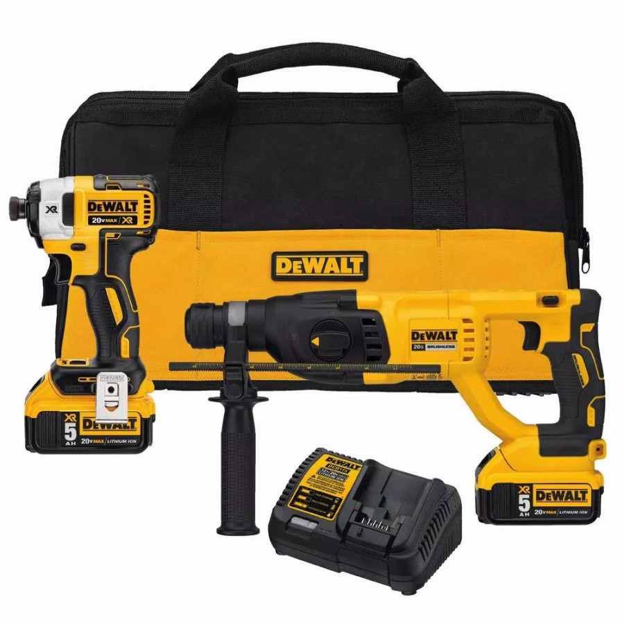 Power Tool Combo Kits * | Power Tool Combo Kits Dewalt 20-Volt Max Xr Cordless Impact Driver/Rotary Hammer Combo Kit (2-Tool), (2) 20-Volt 5.0Ah Batteries & Charger