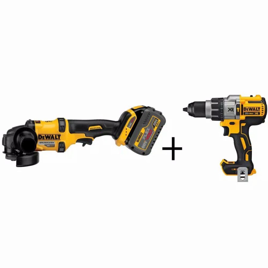 Power Tool Combo Kits * | Power Tool Combo Kits Dewalt Flexvolt 60-Volt Max Cordless Brushless 4-1/2 In. Angle Grinder, (2) Flexvolt 6.0Ah Batteries & Hammer Drill/Driver