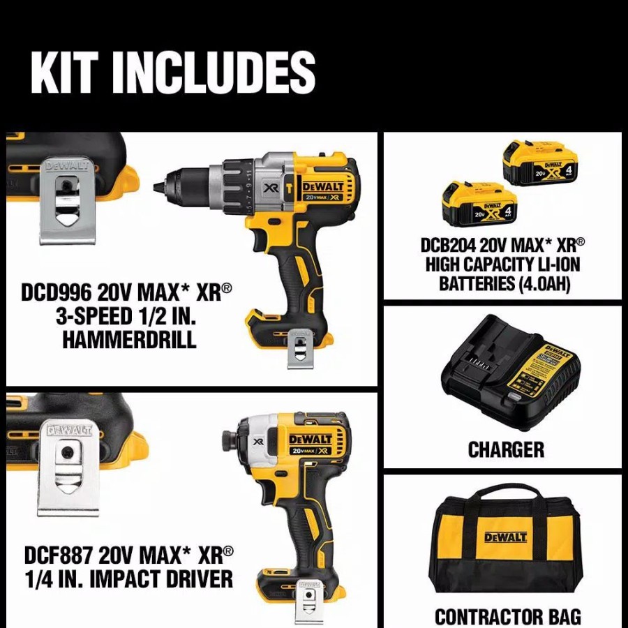 Power Tool Combo Kits * | Power Tool Combo Kits Dewalt 20-Volt Max Xr Cordless Brushless Hammer Drill/Impact Combo Kit (2-Tool) With (2) 20-Volt 4.0Ah Batteries & Charger