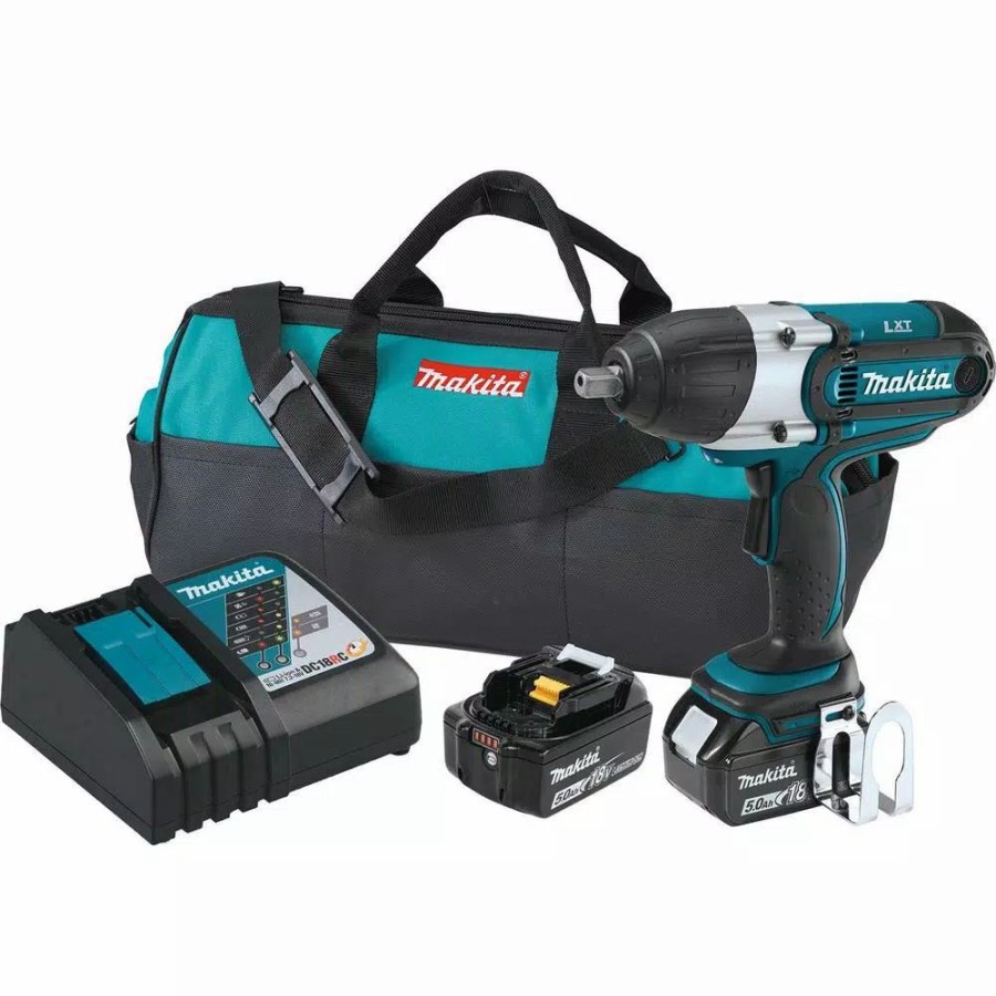 Impact Wrenches * | Impact Wrenches Makita 18-Volt Lxt Lithium-Ion Cordless 1/2 In. Sq. Drive Impact Wrench Kit With (2) Batteries 5.0Ah, Charger, Tool Bag