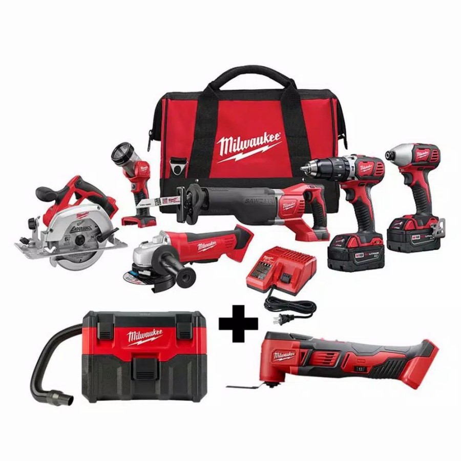 Power Tool Combo Kits * | Power Tool Combo Kits Milwaukee M18 18-Volt Lithium-Ion Cordless Combo Tool Kit (6-Tool) With M18 Wet/Dry Vacuum And Multi-Tool