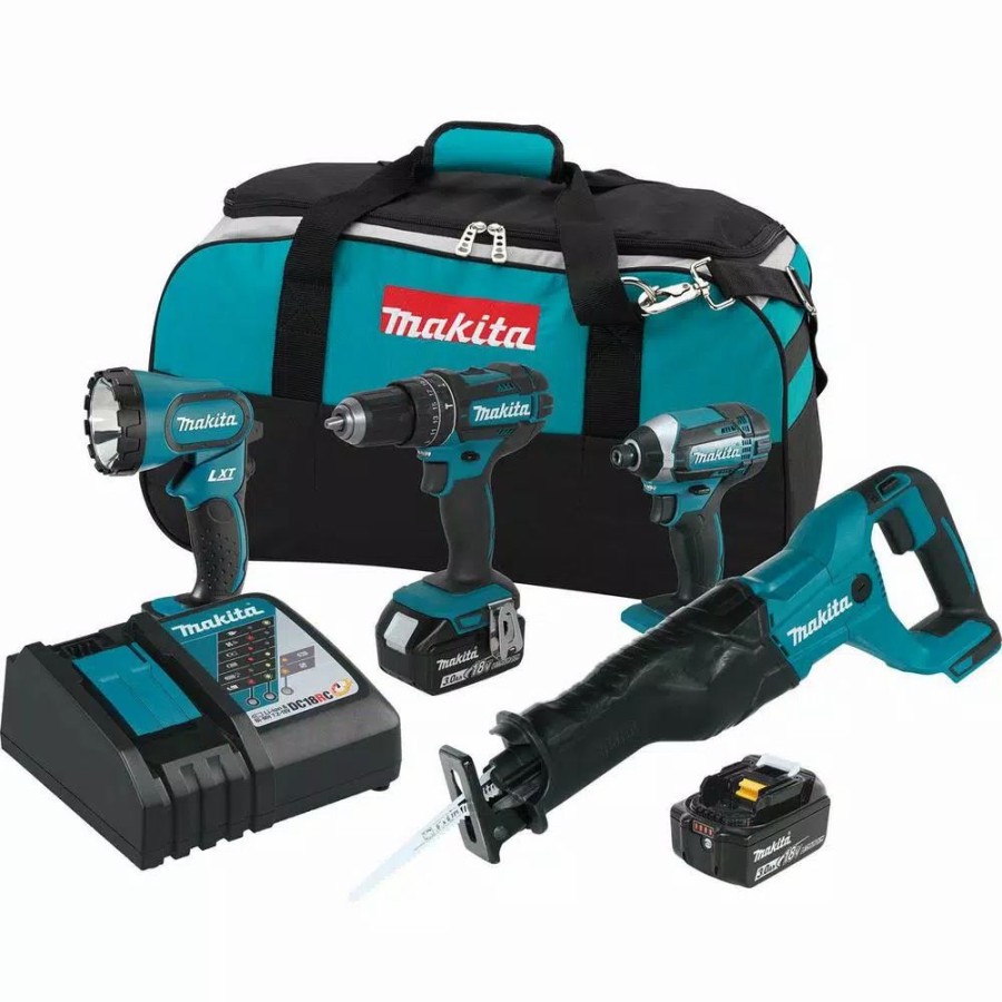 Power Tool Combo Kits * | Power Tool Combo Kits Makita 18-Volt Lxt Lithium-Ion Cordless Combo Kit (4-Piece) (Hammer Drill/ Impact Driver/ Recipro Saw/ Flashlight) (3.0 Ah)