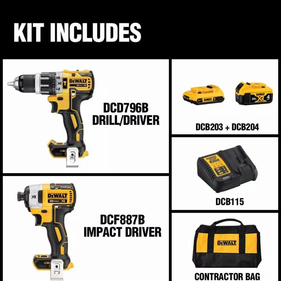 Power Tool Combo Kits * | Power Tool Combo Kits Dewalt 20-Volt Max Xr Cordless Brushless Hammer Drill/Impact Combo Kit (2-Tool) With (1) 4.0Ah Battery & (1) 2.0Ah Battery