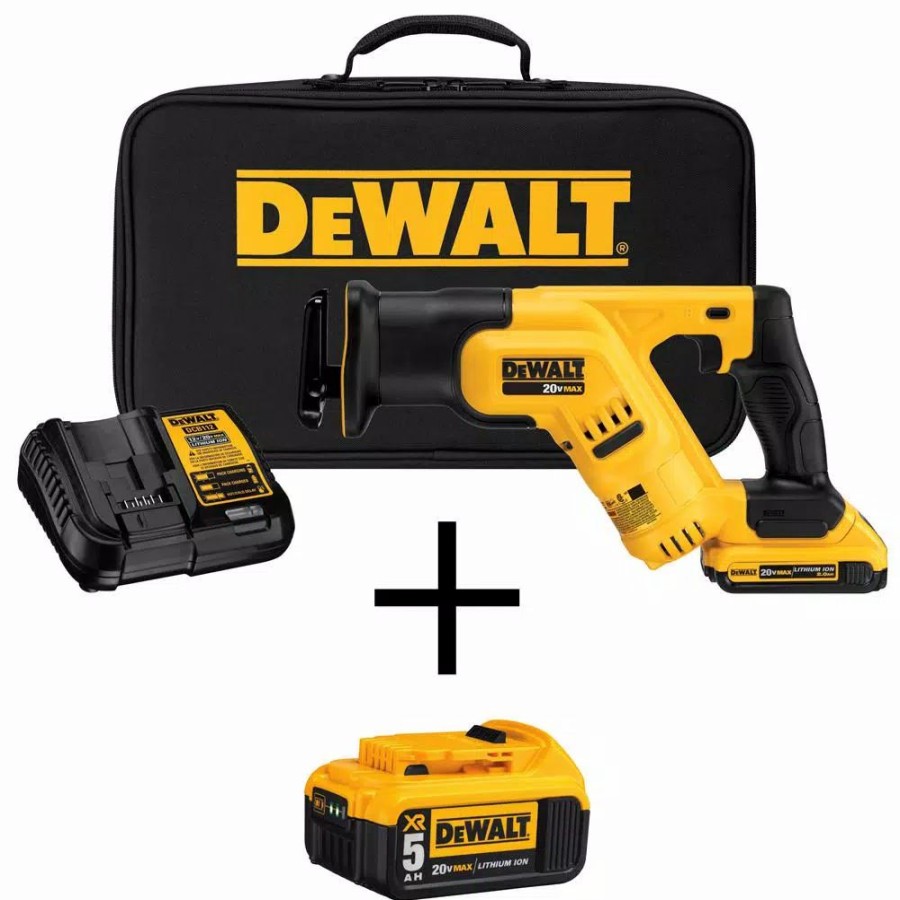 Power Tool Combo Kits * | Power Tool Combo Kits Dewalt 20-Volt Max Cordless Compact Reciprocating Saw With (1) 20-Volt Battery 2.0Ah, (1) 20-Volt Battery 5.0Ah & Charger