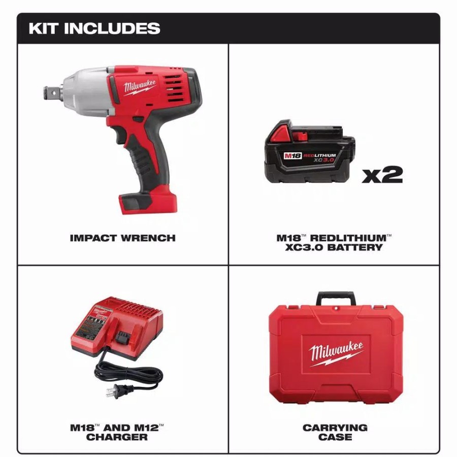 Impact Wrenches * | Impact Wrenches Milwaukee M18 18-Volt Lithium-Ion Cordless 3/4 In. Impact Wrench W/ Friction Ring W/(2) 3.0Ah Batteries, Charger, Hard Case