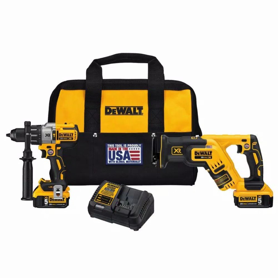 Power Tool Combo Kits * | Power Tool Combo Kits Dewalt 20-Volt Max Xr Cordless Brushless Drill/Reciprocating Saw Combo Kit (2-Tool) With (2) 20-Volt 5.0Ah Batteries & Charger