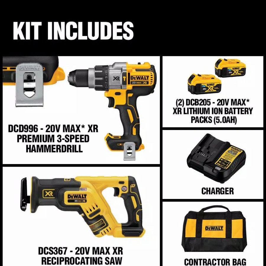 Power Tool Combo Kits * | Power Tool Combo Kits Dewalt 20-Volt Max Xr Cordless Brushless Drill/Reciprocating Saw Combo Kit (2-Tool) With (2) 20-Volt 5.0Ah Batteries & Charger