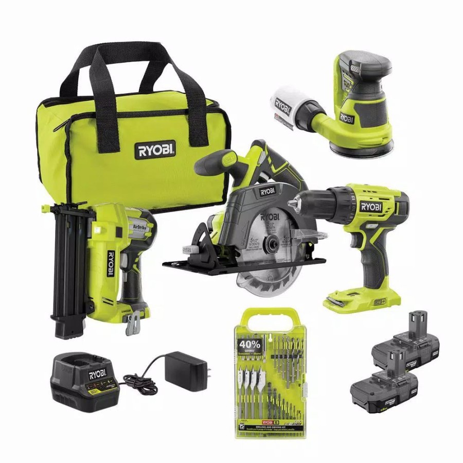 Power Tool Combo Kits * | Power Tool Combo Kits Ryobi 18-Volt One+ Lithium-Ion Cordless 4-Tool Combo Kit With 31-Piece Bit Set, (2) 1.5 Ah Batteries, Charger And Bag