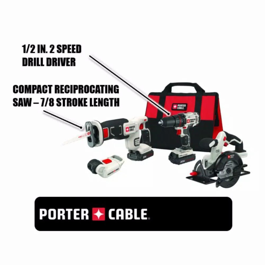 Power Tool Combo Kits * | Power Tool Combo Kits Porter-Cable 20-Volt Max Lithium-Ion Cordless Combo Kit (4-Tool)