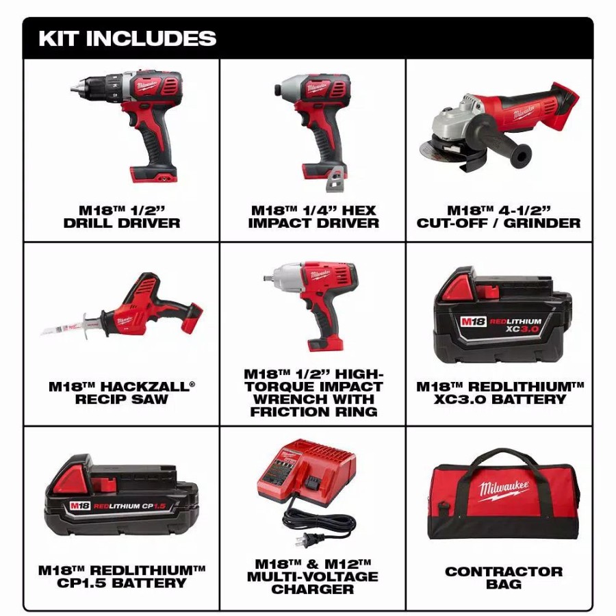 Power Tool Combo Kits * | Power Tool Combo Kits Milwaukee M18 18-Volt Lithium-Ion Cordless Combo Tool Kit (5-Tool) With Two Batteries, Charger, Tool Bag