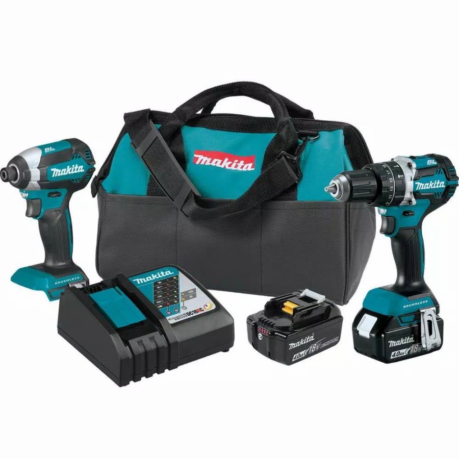 Power Tool Combo Kits * | Power Tool Combo Kits Makita 18-Volt Lxt Lithium-Ion Brushless Cordless Hammer Drill And Impact Driver Combo Kit (2-Tool) W/ (2) 4Ah Batteries, Bag