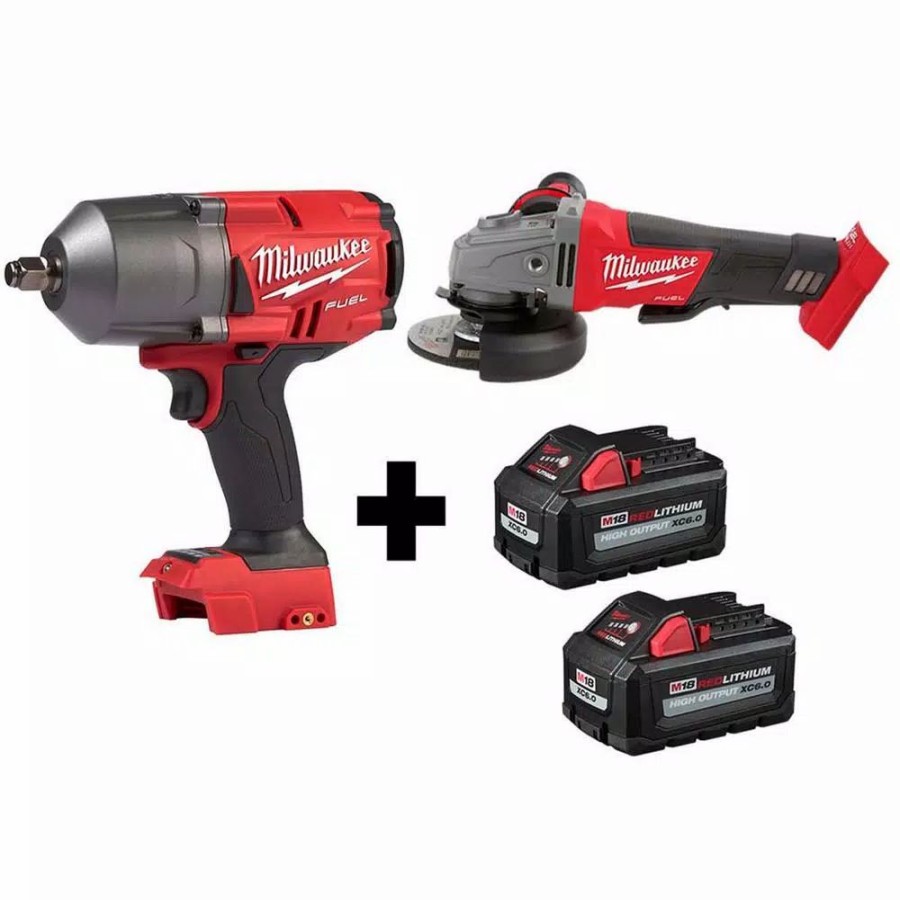 Impact Wrenches * | Impact Wrenches Milwaukee M18 Fuel 18-Volt 1/2 In. Lithium-Ion Brushless Cordless Impact Wrench W/ Friction Ring & Grinder W/ Two 6.0Ah Batteries