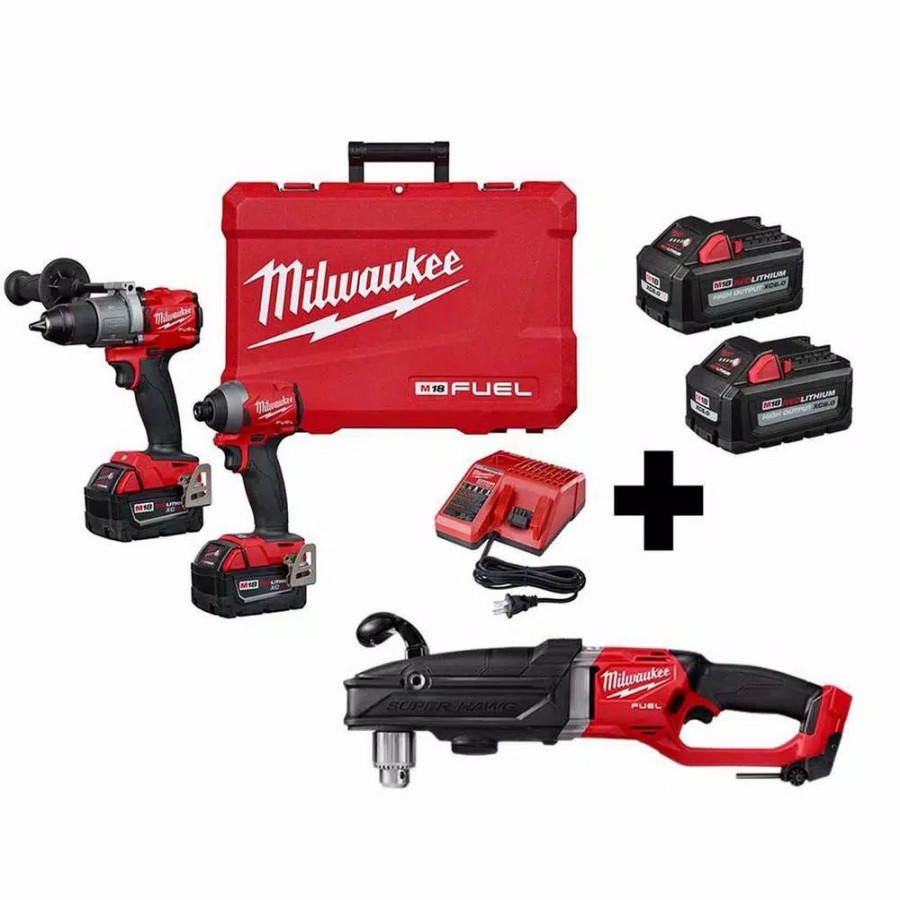 Power Tool Combo Kits * | Power Tool Combo Kits Milwaukee M18 Fuel 18-Volt Lithium-Ion Brushless Cordless Hammer Drill/Right Angle Drill/ Impact Driver Combo Kit (3-Tool)