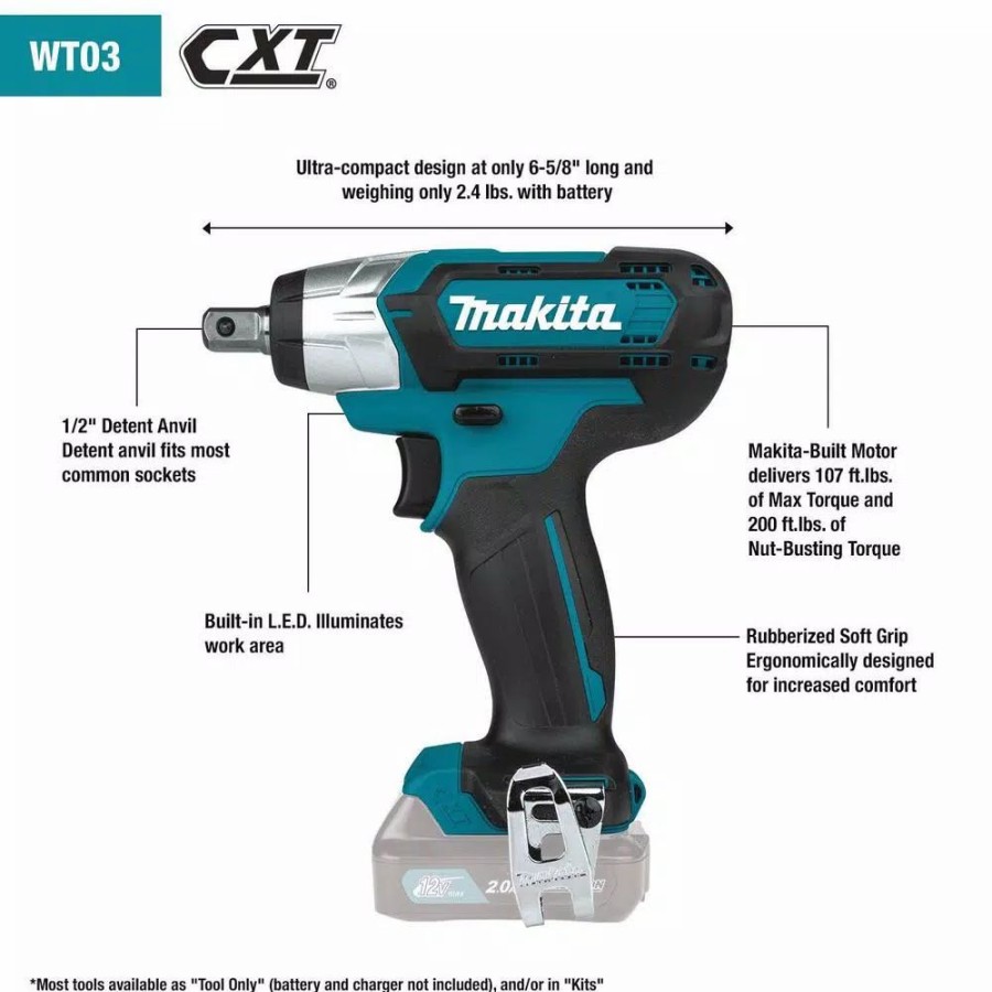 Impact Wrenches * | Impact Wrenches Makita 12-Volt Max Cxt Lithium-Ion Cordless 1/2 In. Sq. Drive Impact Wrench, Tool Only