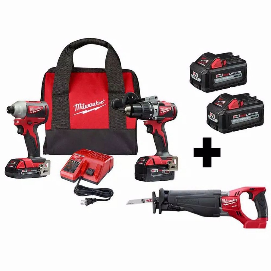 Power Tool Combo Kits * | Power Tool Combo Kits Milwaukee M18 18-Volt Lithium-Ion Brushless Cordless Hammer Drill/Impact/Reciprocating Saw Combo Kit (3-Tool) With 4-Batteries