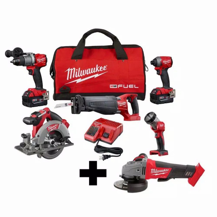 Power Tool Combo Kits * | Power Tool Combo Kits Milwaukee M18 Fuel 18-Volt Lithium-Ion Brushless Cordless Combo Kit (5-Tool) With M18 Fuel Grinder With Paddle Switch