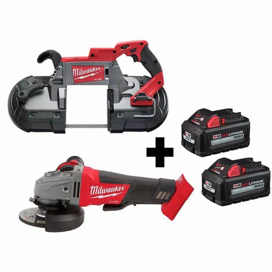 Power Tool Combo Kits * | Power Tool Combo Kits Milwaukee M18 Fuel 18-Volt 4-1/2 In./5 In. Lithium-Ion Brushless Cordless Grinder With Paddle Switch With Bandsaw And Batteries