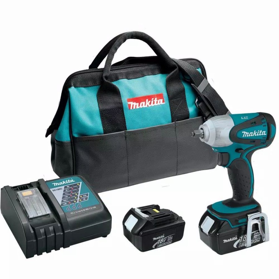 Impact Wrenches * | Impact Wrenches Makita 18-Volt Lxt Lithium-Ion 3/8 In. Cordless Square Drive Impact Wrench Kit With (2) Batteries 3.0Ah Charger And Bag