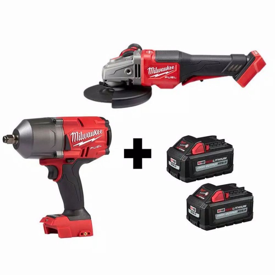 Impact Wrenches * | Impact Wrenches Milwaukee M18 Fuel 18-Volt 1/2 In. Lithium-Ion Brushless Cordless Impact Wrench & Braking Grinder With (2) 6.0Ah Batteries