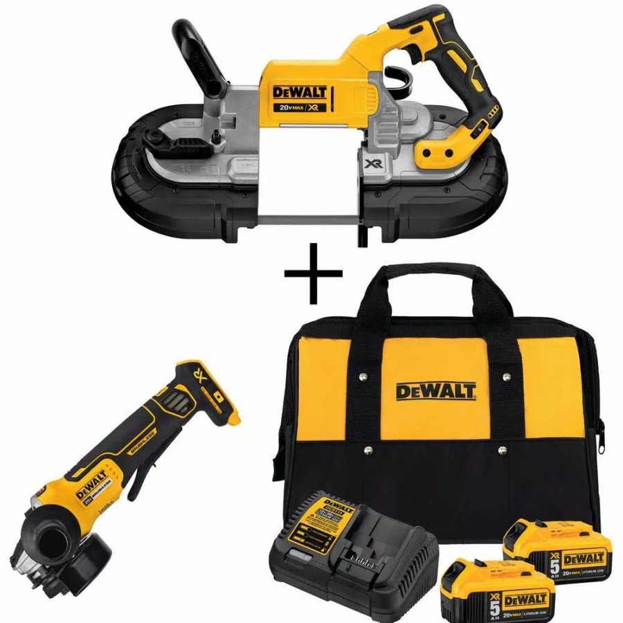 Power Tool Combo Kits * | Power Tool Combo Kits Dewalt 20-Volt Max Xr Cordless Brushless Deep Cut Band Saw With 4-1/2 In. Grinder & (2) 20-Volt Batteries 5.0Ah