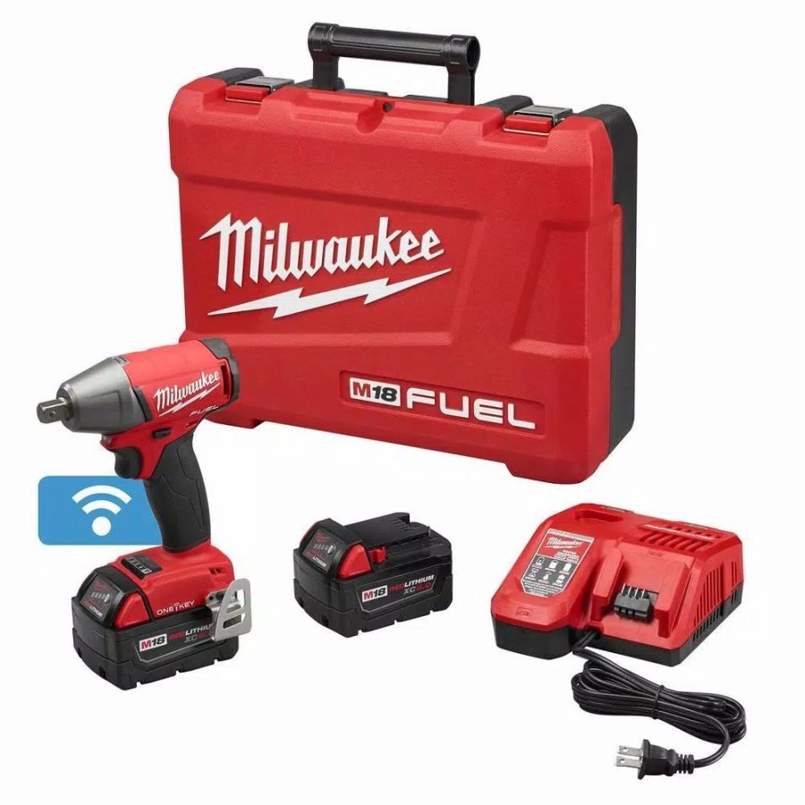 Impact Wrenches * | Impact Wrenches Milwaukee M18 Fuel One-Key 18-Volt Lithium-Ion Brushless Cordless 1/2 In. Impact Wrench W/ Pin Detent Kit W/(2)5.0Ah Batteries