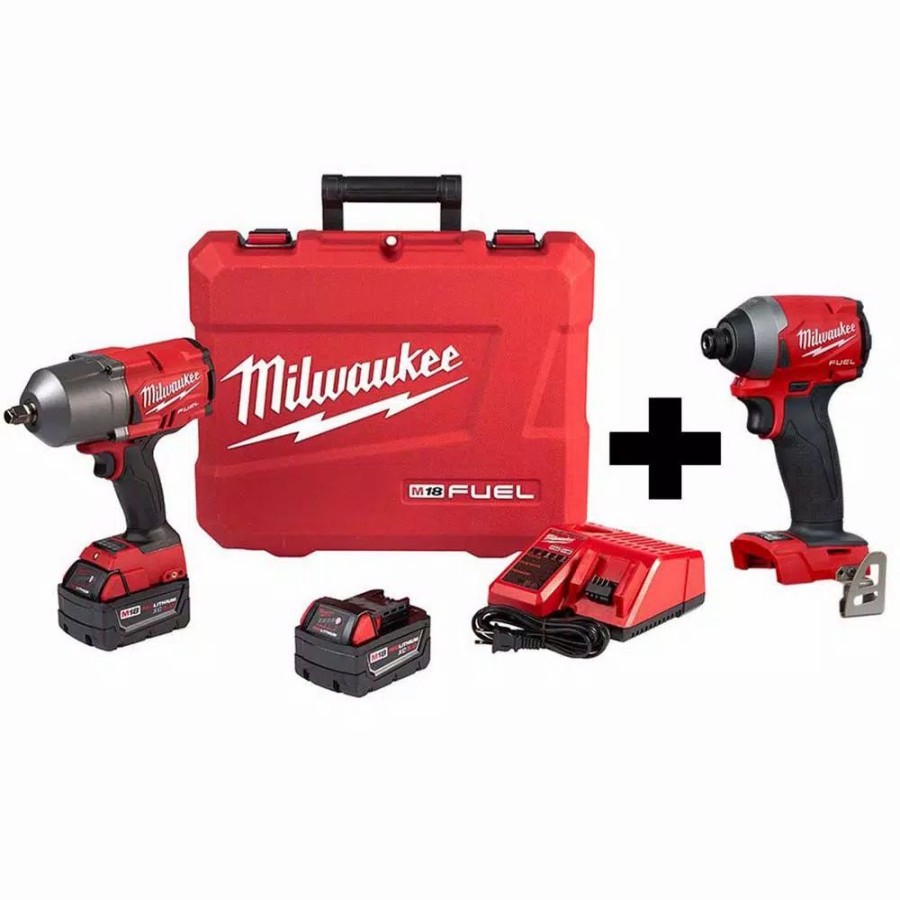 Impact Wrenches * | Impact Wrenches Milwaukee M18 Fuel 18-Volt Lithium-Ion Brushless Cordless 1/2 In. Impact Wrench With Friction Ring Kit W/ Fuel Impact Driver