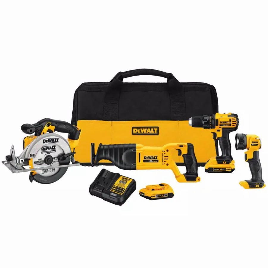 Power Tool Combo Kits * | Power Tool Combo Kits Dewalt 20-Volt Max Cordless Combo Kit (4-Tool) With (2) 20-Volt 2.0Ah Batteries & Charger