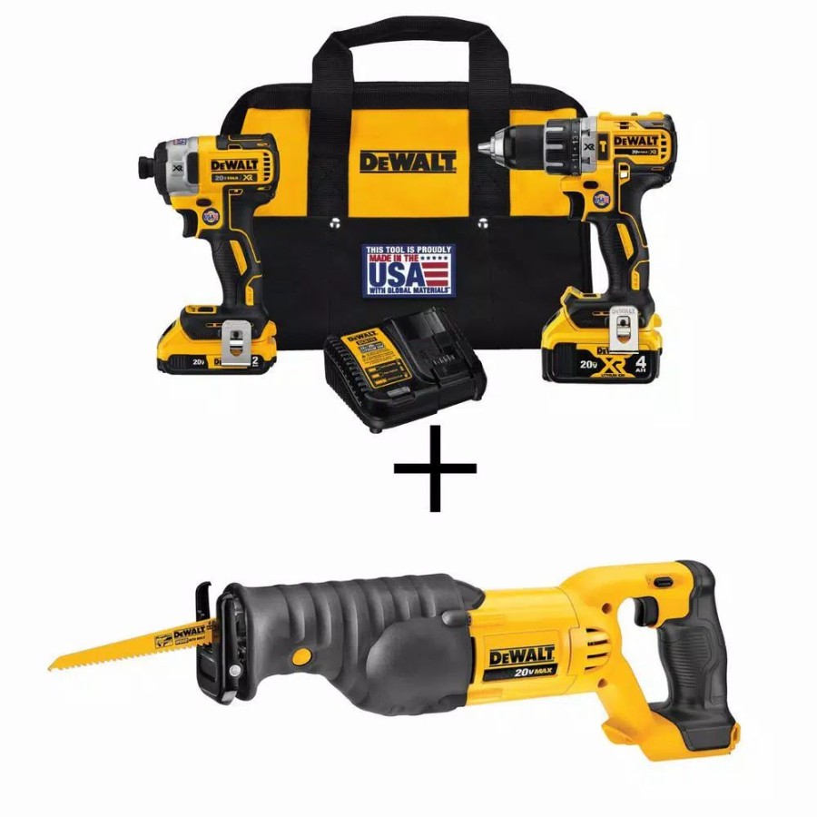 Power Tool Combo Kits * | Power Tool Combo Kits Dewalt 20-Volt Max Xr Cordless Brushless Hammer Drill/Impact Combo Kit (2-Tool) With (1) 4.0Ah, (1) 2.0Ah Battery & Recip Saw